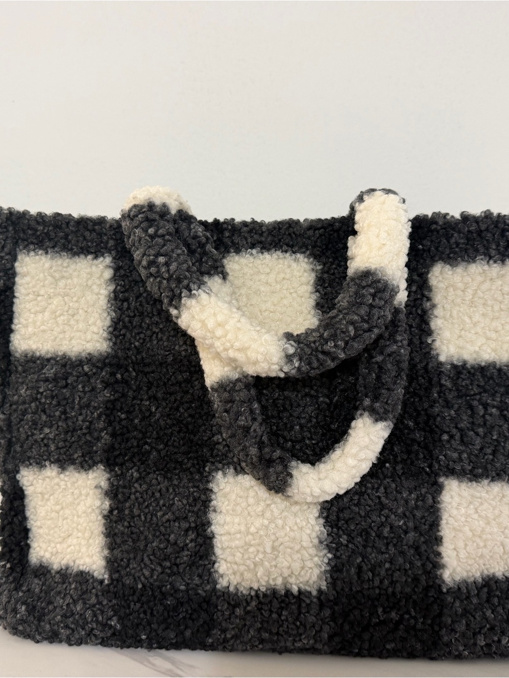 Sherpa Check-Pattern Tote Bag in Black & White